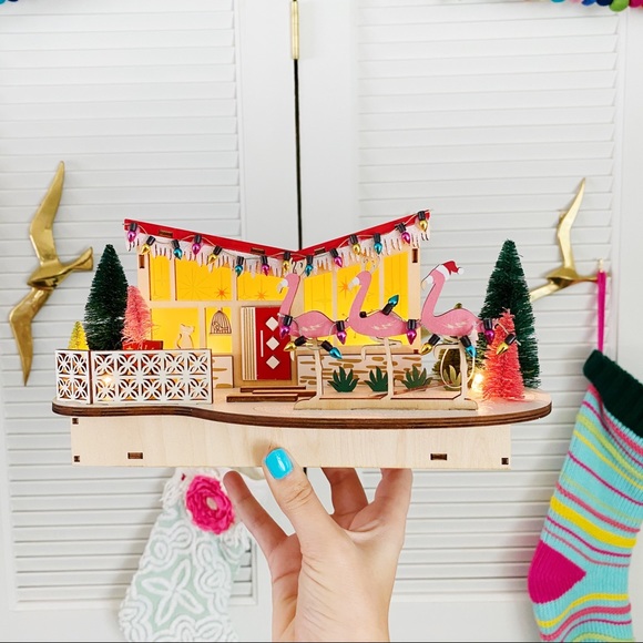 World Market Atomic Mid Century MCM Retro Atomic Christmas House New Wood Decor - Picture 6 of 13